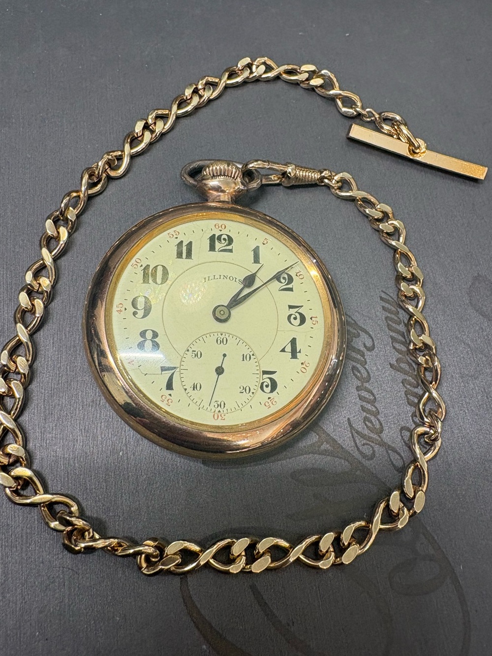 Illinois Springfield Watch Co. 1919 Gold-Tone Pocket Watch with Chain - Gold